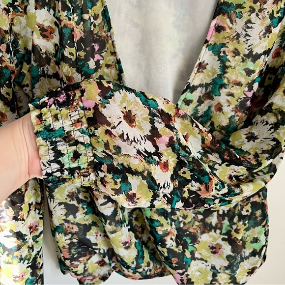 🖤Vero Moda Nilla Green Floral Longsleeve Crossover V-neck Wrap Top Blouse Sz XS - Picture 5 of 6